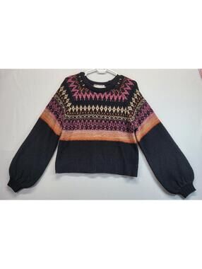 B.O.G Cozy Cottage Multicolored Sweater Black Balloon Sleeve Size XS